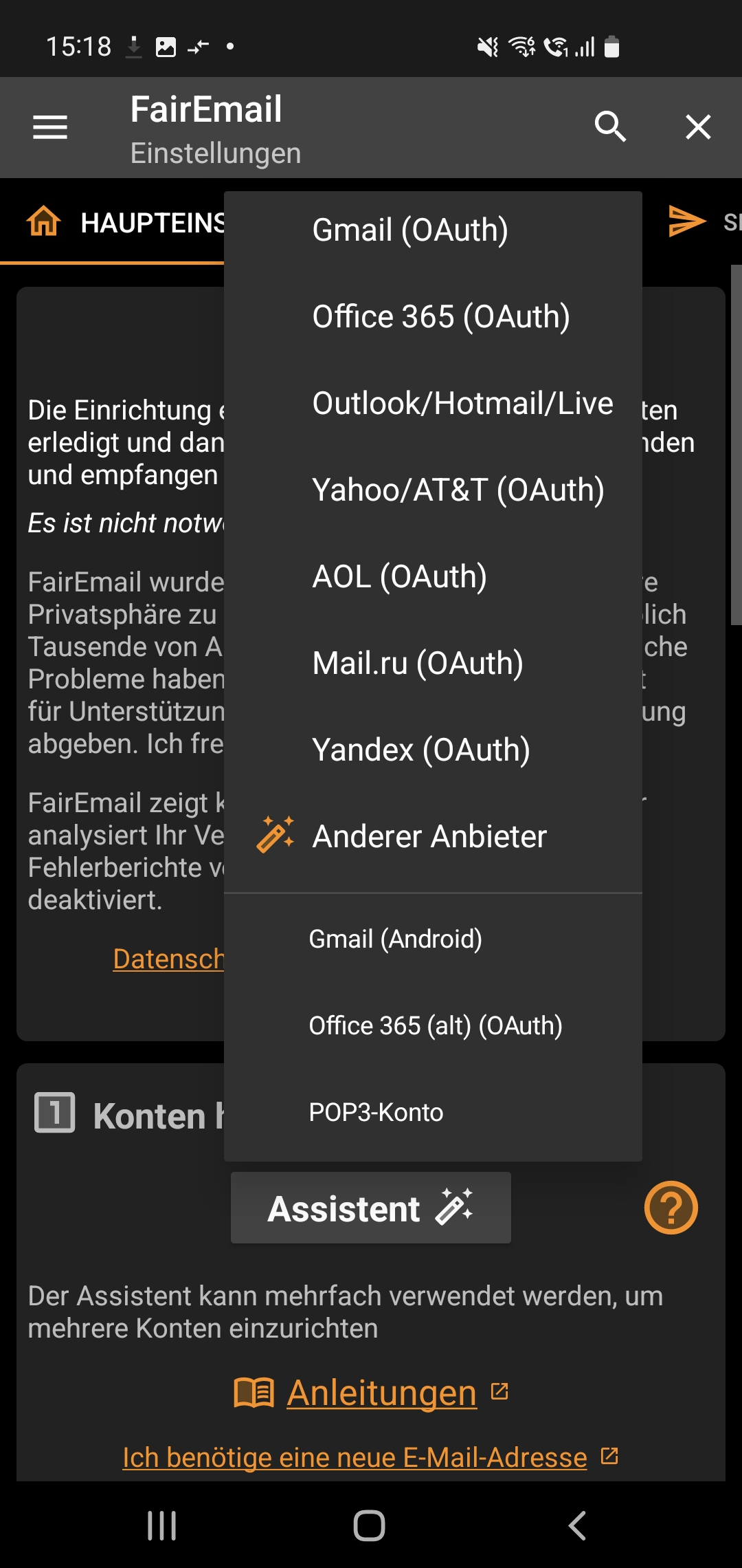 FairEmail Setup Schritt 1