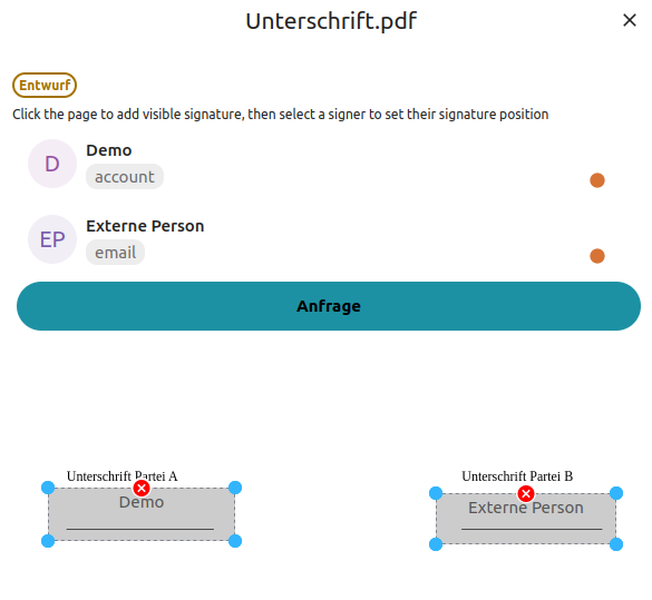 Unterschrift platzieren