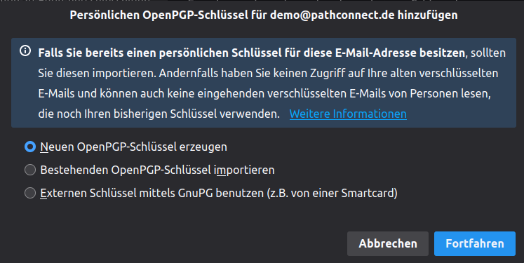 Thunderbird Neuen Schlüssel hinzufügen