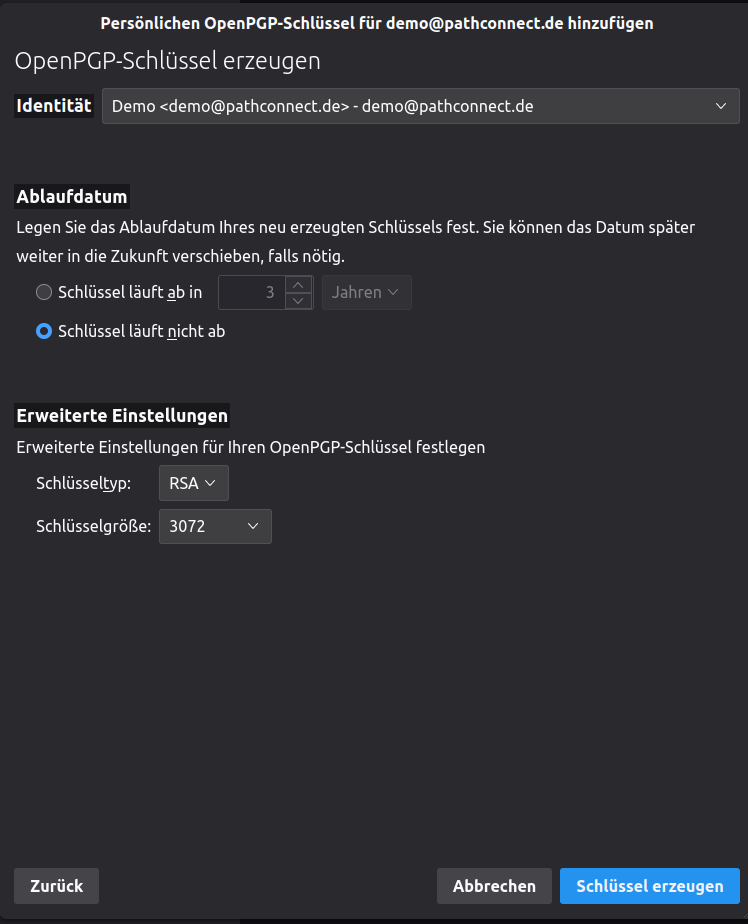 Thunderbird OpenPGP Schlüssel