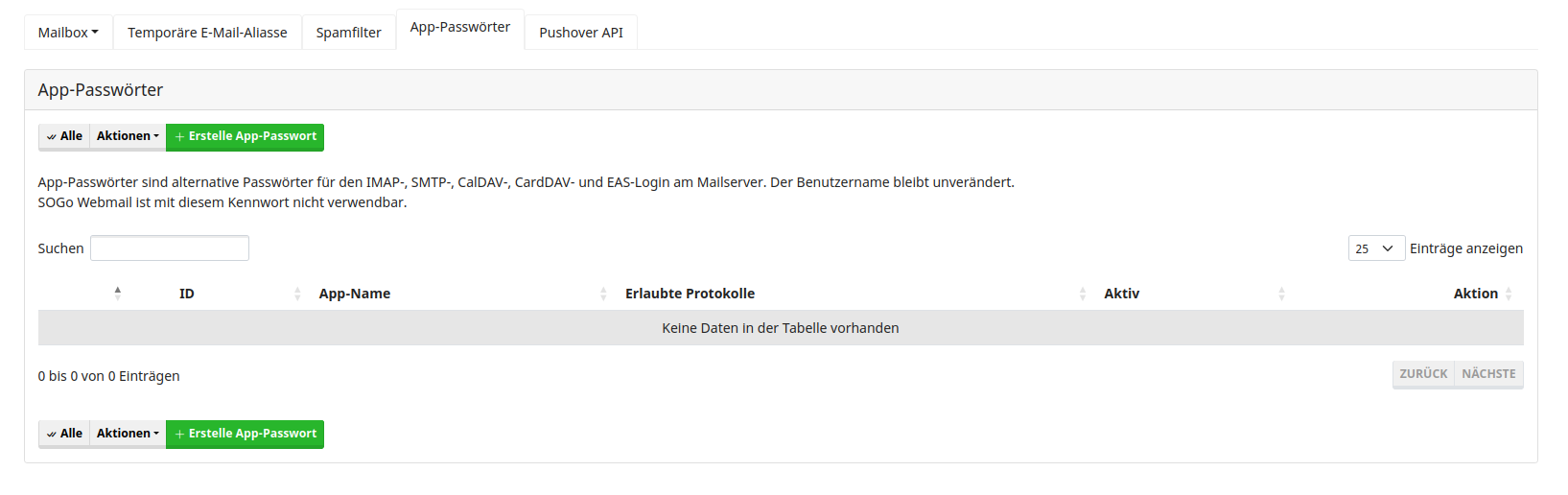 App Passwort Mailcow